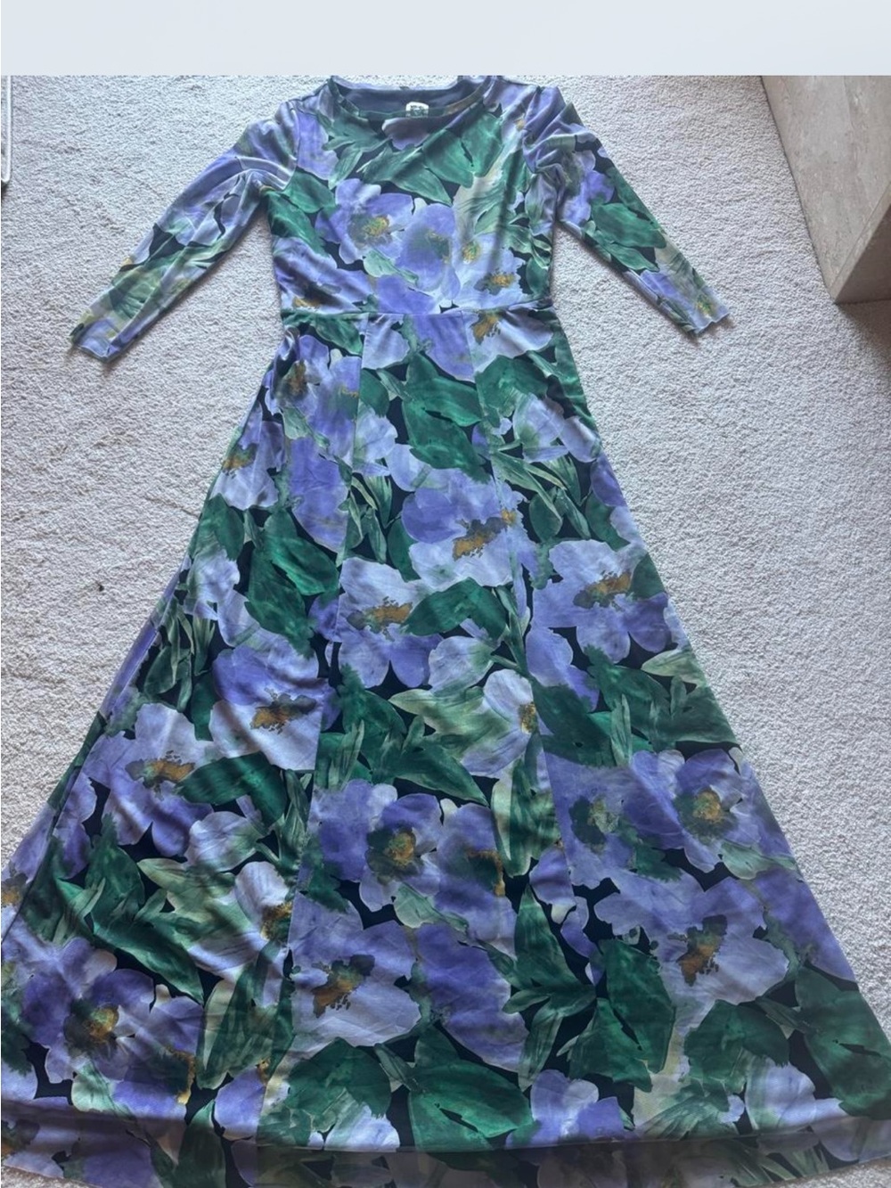 Anne Klein Lavender and Green Floral Maxi Dress